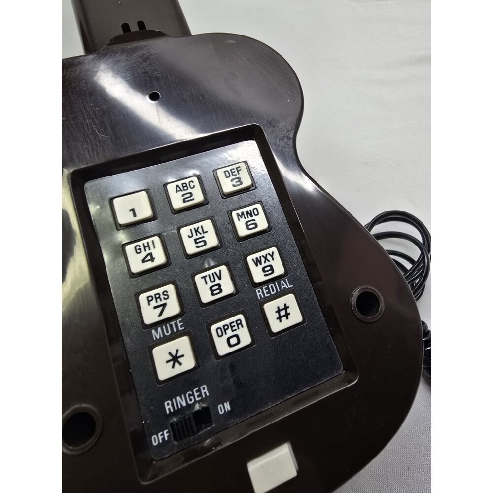 Vintage Guitar Shape Telephone by Curtis, Brown Touch Tone Corded Novelty Phone - Picture 4 of 9